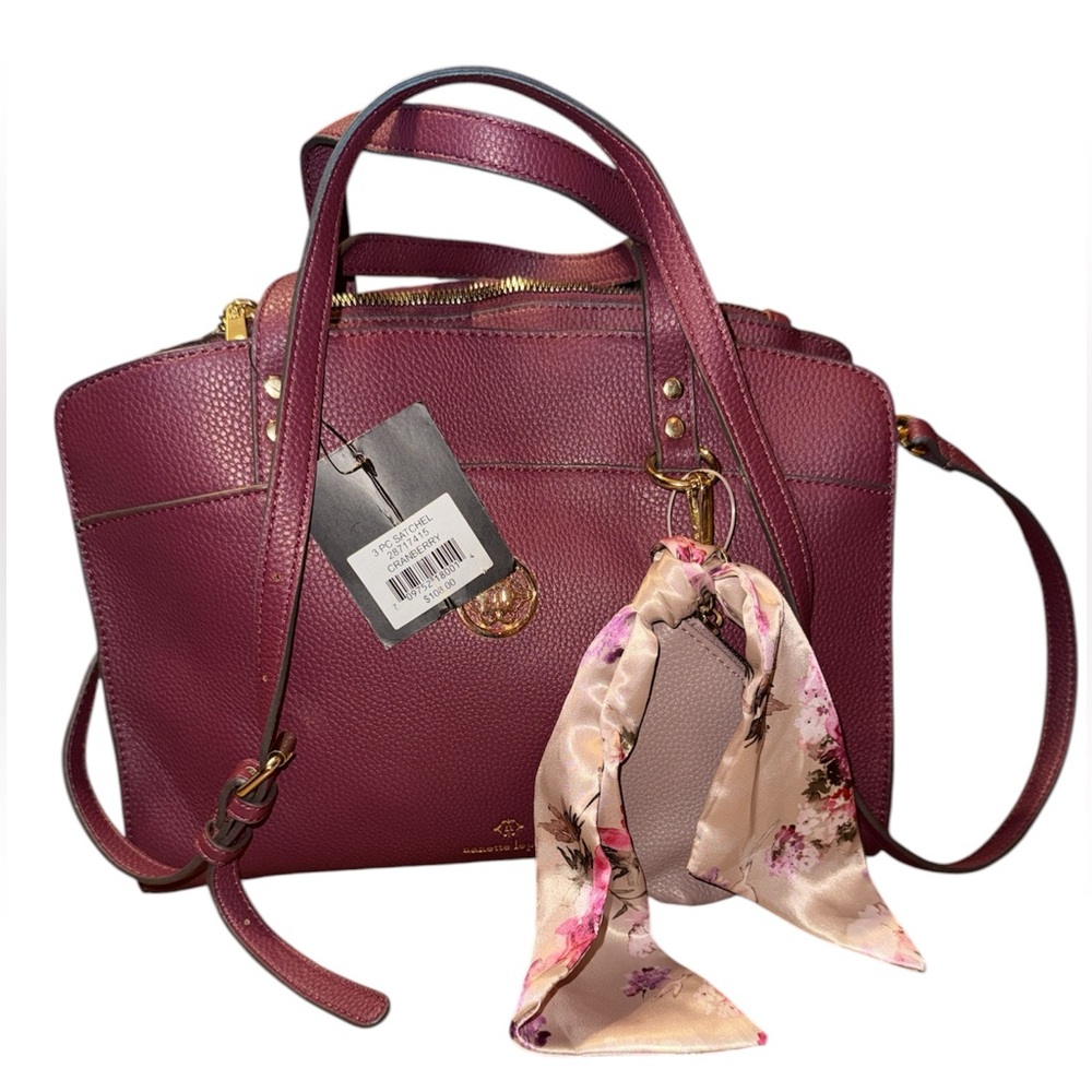 •NANETTE LEPORE•NWT CRANBERRY 3PC VEGAN LEATHER SATCHEL SET